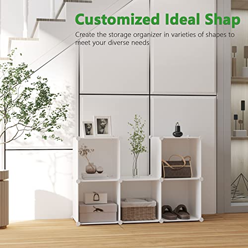 C&AHOME 6-Cube Storage Organizer, Stackable Storage Cubes Shelves, Portable Bookshelf, Plastic Clothing Storage Closet Organizer, DIY Modular Shelving Units for Wardrobe, Home, Milky thumbnail 5