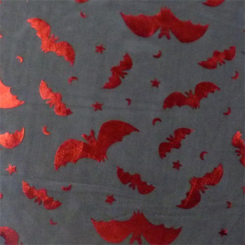 Black/Metallic Red Bat Foil Print Power Mesh, Fabric by The Yard
