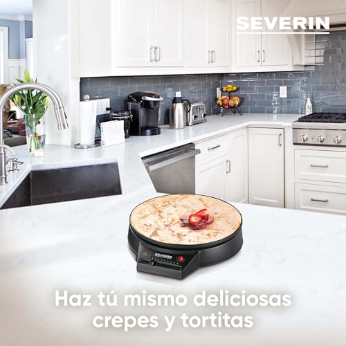 Miniatura 3 de SEVERIN Crepera eléctrica, plancha redonda para crepes dulces y salados, máquina crepera XXL de 30 cm con regulación continua de la temperatura, negro, CM 2198