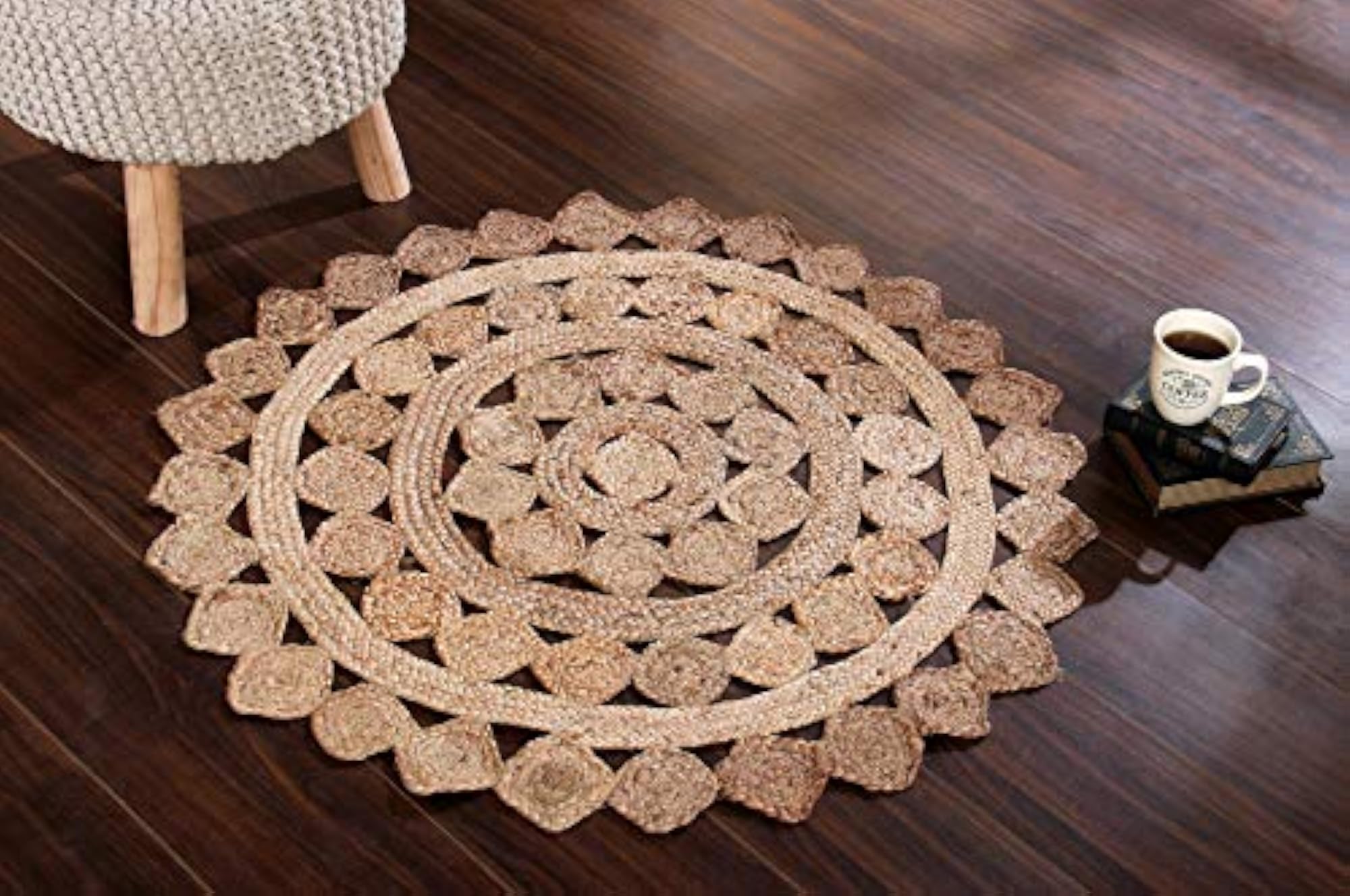 Indoor Round Jute Rug, Handmade Bohemian Decor