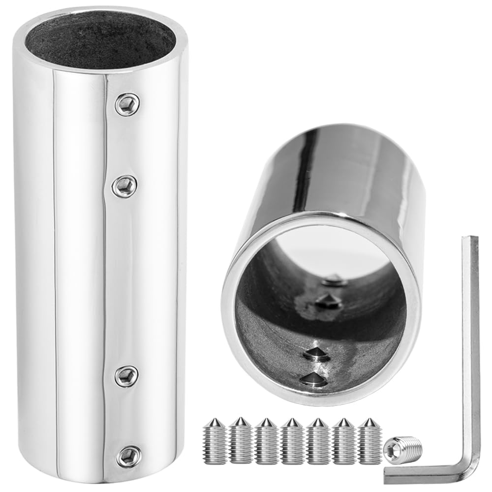 Handrail Straight Pipe Fitting Connector,AICWIOO 2PCS 7/8 Inch 316 Stainless Steel Emt 2-Way Tube Connector Heavy Duty Bimini Top Hardware Conduit Connector for Deck Yacht