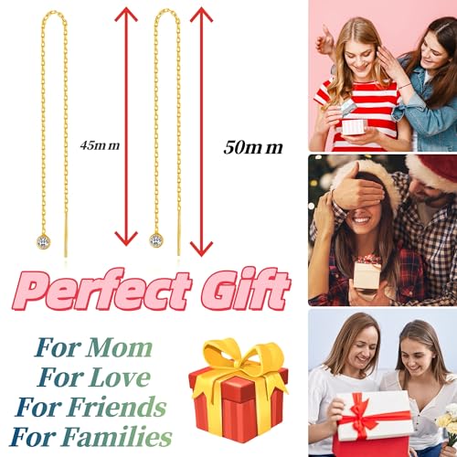 MetJakt Women's 925 Sterling Silver Threader Earrings Fine Jewelry Long Chain Dangling Pierced Ear Line diamond - Image 3