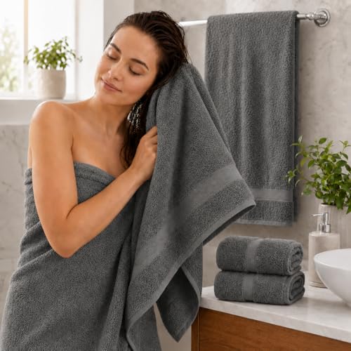 Image of Sulfar 100% Combed Cotton, Quick Drying Highly Absorbent, Luxury Hand Towel Set (Pack of 2, 40 X 70 cm) Grey