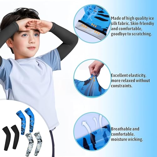 3 Pairs Kids Arm Sleeves, UV Sun Protection Volleyball Arm Sleeves Cooling Sleeves Sports Ice Sleeve for Youth Boys3