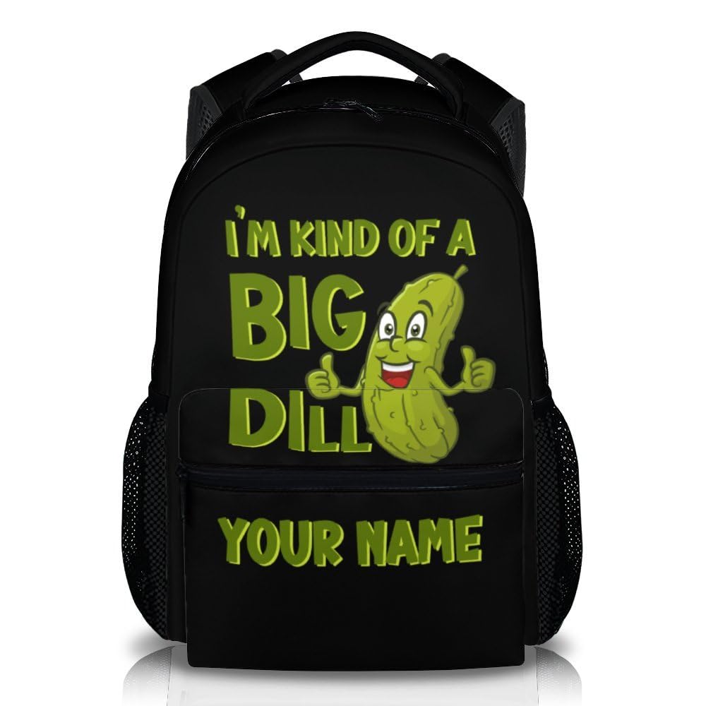 PAKKITOP Custom Pickle Backpack for Kids Girls, Personalized 17" Funny Backpack for Teens, Black Print Large Capacity Lightweight Bookbag for School,