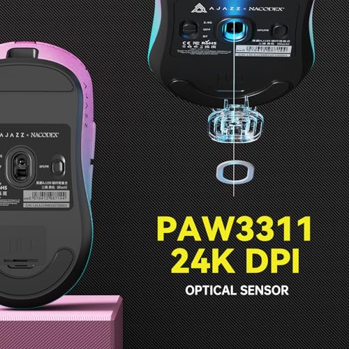 Image of Ajazz AJ199 Wireless Gaming Mouse Ultra-Lightweight 55g Tri-Mode Connection 24000 DPI PAW3311 Sensor Carbon Fiber Shell 500mAh Battery 1K Polling Rate Durable & Anti-Slip Design Black Gradient Purple