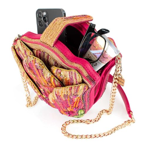 Image of Mary Frances Treasured Tulip Beaded Flower Shape Crossbody Novelty Handbag, Pink