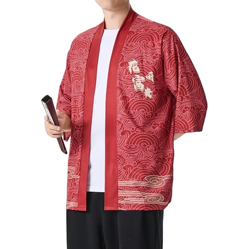 Image of PRIJOUHE Men's Japanese Kimono Cardigan Jackets Casual Long Sleeve Open Front Coat Lightweight Yukata Outwear
