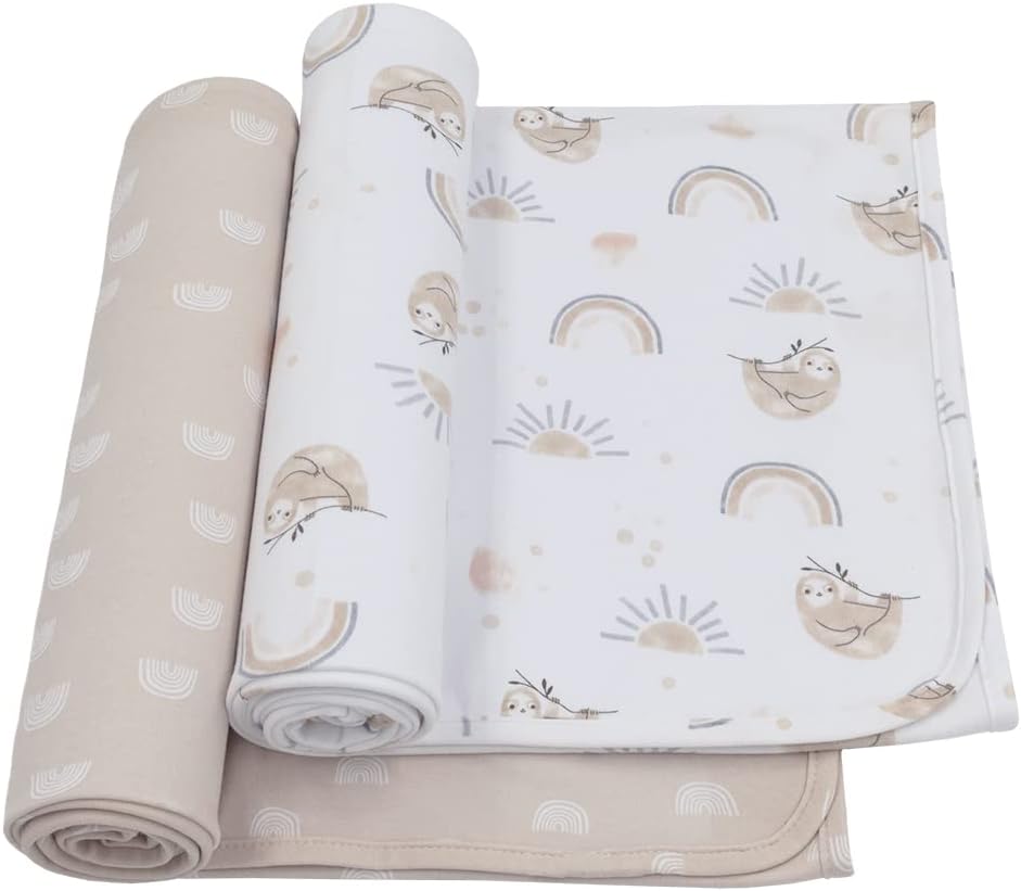 2PK Jersey Swaddle Blankets - Rainbow Sloth - Cozy Fabric for Best Comfort - Ultra Soft, Lightweight, Versatile Receiving Blanket | Baby Essentials | Baby Gift Ideas for Newborn, Infant, Boys & Girls