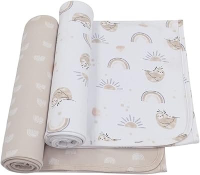 2PK Jersey Swaddle Blankets - Rainbow Sloth - Cozy Fabric for Best Comfort - Ultra Soft, Lightweight, Versatile Receiving Blanket | Baby Essentials | Baby Gift Ideas for Newborn, Infant, Boys & Girls