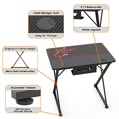 DESIGNA 31\'\' Gaming Desk, X-Shape Computer Desk with Free Mouse pad, Cup Holder& Headphone Hook & Controller Stand, Gamer Workstation for Home Office, Black - Thumbnail 6