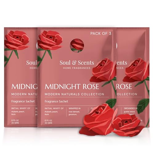 Image of Soul & Scents Rose Fragrance Sachet | A Blend of Peach, Iris & Sandalwood | Long-Lasting Air Freshener for Car, Wardrobe, Kitchen, and Travel Bag | Pack of 3-20gm Each