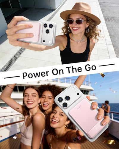 Image of iWALK Magsafe Portable Charger 5,000mAh, Ultra-Slim Magnetic Wireless Power Bank with LED Display, PD 20W USB-C Fast Charging Battery Pack, Compatible with iPhone 17 /17 Pro /16 /15 /14 /13 Series, Pink