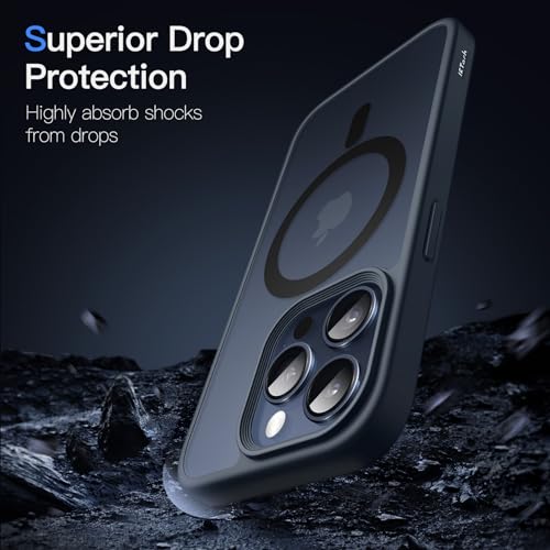 Image of JETech Magnetic Cover Case for iPhone 15 Pro 6.1-Inch Compatible with MagSafe, Translucent Matte Back Slim Shockproof Phone Cover (Blue)