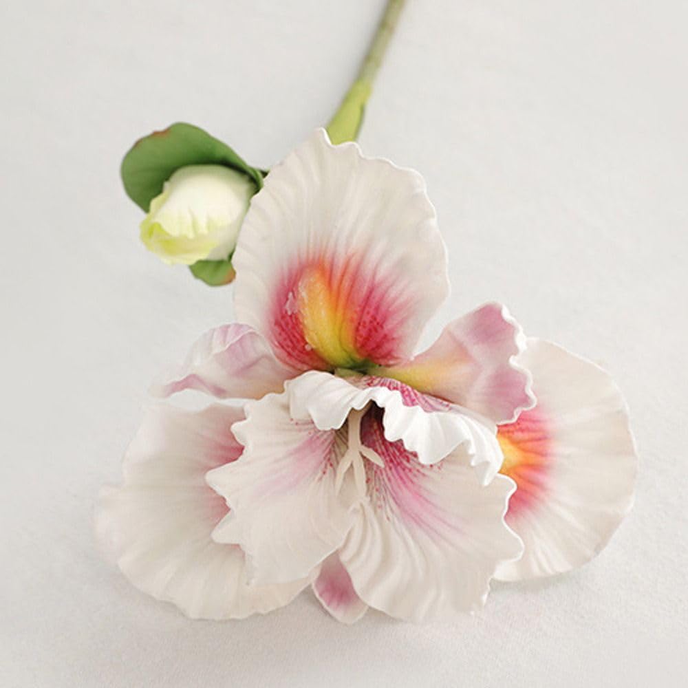 2 orquídeas artificiales de imitación para decoración de hotel, restaurante, orquídea artificial de tacto real, accesorios de fotografía, seda EVA, flores falsas (blanco)