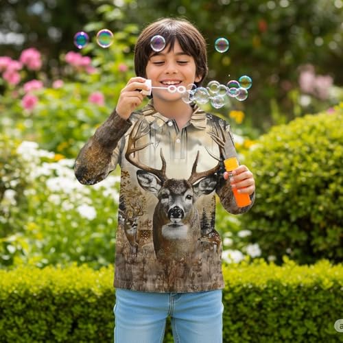 Kids Golf Shirts 3-16 Years Boys Camo Casual 1/4 Button Long Sleeve Collared Shirts Fall Active Outdoor Tops3