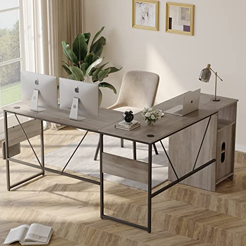 Bestier L Shaped Desk with Storage Cabinet 60 Inch Corner Computer Desk Modern Home Office Long Desk Reversible Design Study Workstation Table for 2 Person (Grey Wash) Bestier L Shaped Desk with Storage Cabinet 60 Inch Corner Computer Desk Modern Home Office Long Desk Reversible Design Study Workstation Table for 2 Person (Grey Wash)
