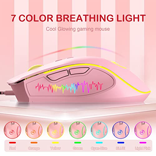 Gaming-Tastatur-Maus-Kombination, RGB-Keyboard + Mäuse + Mauspad, Stecker und Spiel, mechanisches Gefühl Tastatur Rainbow LED Gaming Mouse 3600 DPI, für PS4 PS5 PC Mac Laptop (Rosa) - Image 8
