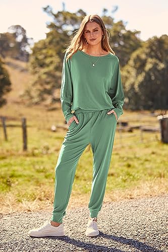 PRETTYGARDEN Women's Fall 2 Piece Lounge Set Long Sleeve Tops Ribbed Pants Spring Matching Sweatsuit Travel Outfits Clothes