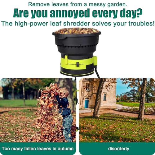 Trituratore elettrico per foglie, potenza 2500 W, riduzione 17:1, include borsa di raccolta e ruote per uso domestico e agricolo