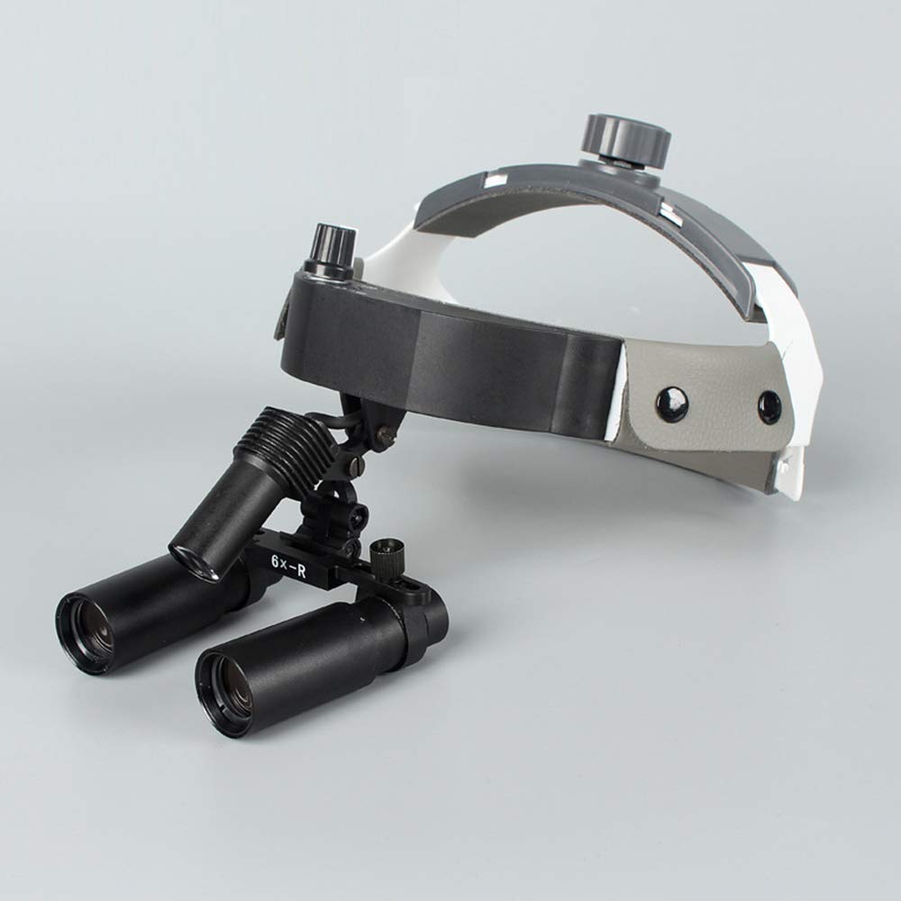 Lupas Binoculares 6X con Diadema De Cuero Y Linterna Frontal Led De 3W, Aumento De 420 Mm De Distancia De Trabajo.