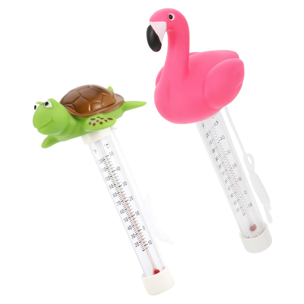 Flamingo and Turtle Floating Pool Thermometer Set 2pcs for Swimming Pools and Ponds, Water Temperature Measuring Tool for Baths and Cold Plunge, Sturdy Outdoor Floating
