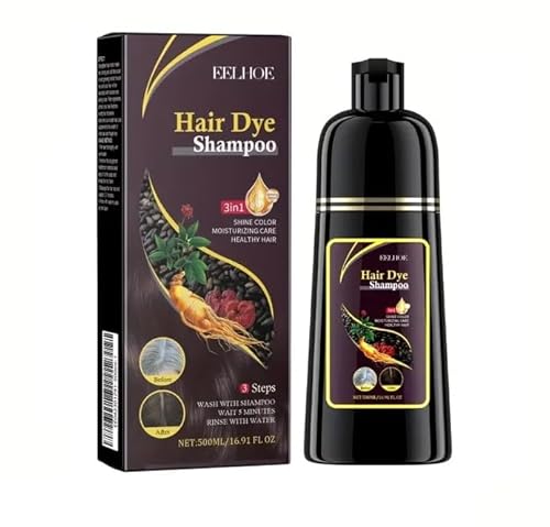 Hair Dye Shampoo (Brown) – 3-in-1 Natural Hair Color for Gray Hair, Herbal Ingredients, Easy at-Home Use – Herbal Formula – Hair Dye for Women & Men (Brown) 500ml, 16.9oz)