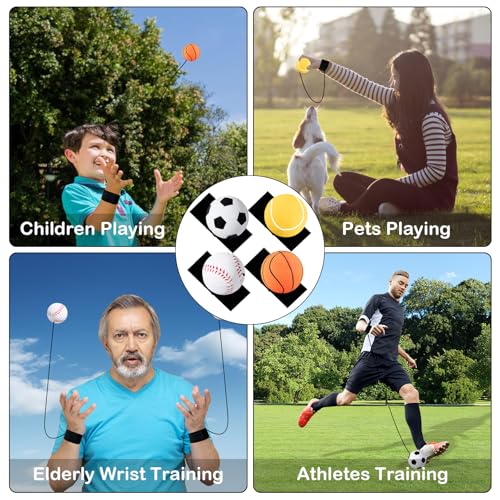 QHSXMQ 8 Stück Springball mit Schnur, Ø 6cm Handgelenk Ball Mit Schnur, Balls mit Gummiband für Kinder, Jumper Balls mit Schnur Fußball, Basketball, Baseball, Softball
