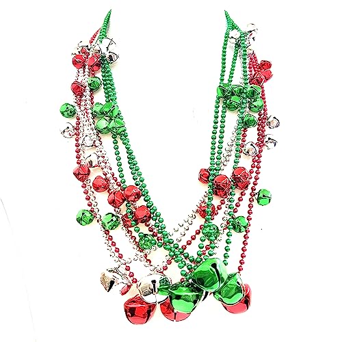 YSPPF 15 Pcs Christmas Jingle Bell Beads Necklace Christmas Tree Bell Red Green Silver Necklaces Party Decorations