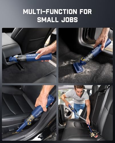 Fanttik Slim V8 APEX Car Vacuum, 4-in-1 Portable Mini Cordless Vacuum with 19000pa Suction Power, Type-C Charge, 2 Suction Modes, Handheld Vacuum for Small Jobs, Car, Office Desk, Keyboards (Blue)