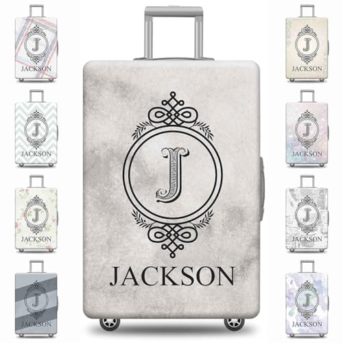 Personalized Letter Monogram Initial J Luggage Cover Floral Pattern Suitcase Cover Elastic Washable Travel Suitcase Protector 9 Style Fits 18-32 Inch