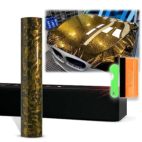 Film vinyle pour voiture jaune doré brillant effet carbone pour personnaliser le look