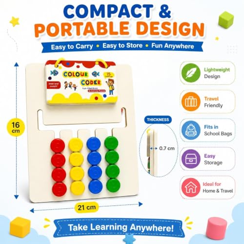 Image of Sky Tech Colour Coder Wooden Game Montessori Slide Puzzle Color & Pattern Matching Wooden Puzzle Learning Toys 15 Challenge Cards Logic Brain Game for Kids 4-8 Years Birthday Gift for Boys & Girls