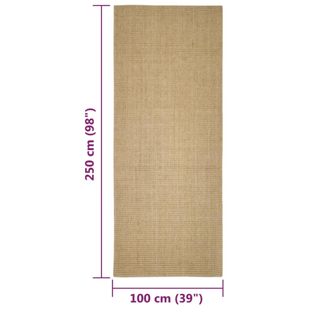 Sisal Kratzmatte 100x250 cm für Kratzbaum und Katzenmöbel, rutschfeste Sisalteppich Kratzschutz für Katzen, Krallenschärfer Katzenzubehör Hellbraun