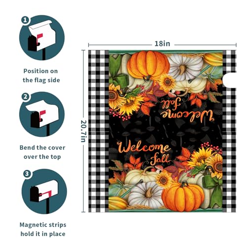 Image of Autumn Fall Pumpkins Magnetic Mailbox Covers Standard Size 18 inchx21 inch Thanksgiving Harvest Welcome Fall Mail Box Wraps Holiday Post Letter Box Cover for Garden Yard Outside