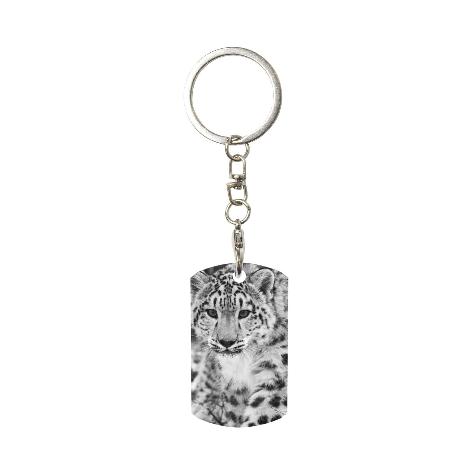 Inomak Unisex As Picture Snow Leopard, Rectangular Metal Keychain, Metal Keychains Keyring Key Chain Ring Holder Organizer 1 Pc