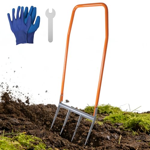 EFUTURETIME Forca Vanga con 4 Denti Doubleshaft 135cm | 50cm Larghezza di Lavoro | Lunghezza Dei Denti 25cm | Allentamento Ottimale e Ventilazione Delle Aiuole