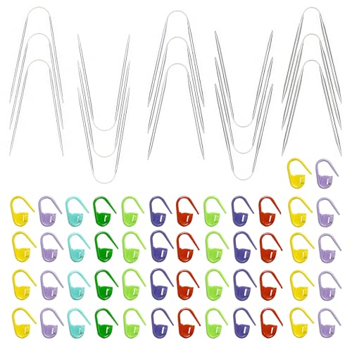 15 Stück Rundstricknadeln und 50 Markierer Set Vielseitiges Stricknadel für Stricken in Runden, Praktisch stricknadeln Set, undstricknadel für Geeignet zur Herstellung von Socken Mützen Schals