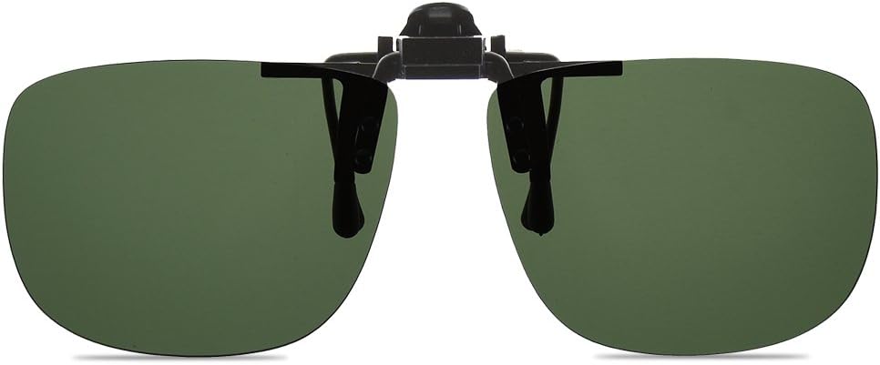 Wangly Polarized Unisex Clip On Flip Up Sunglasses Over Prescription And Reading Glasses Frames Suitable For Driving, Green Lens