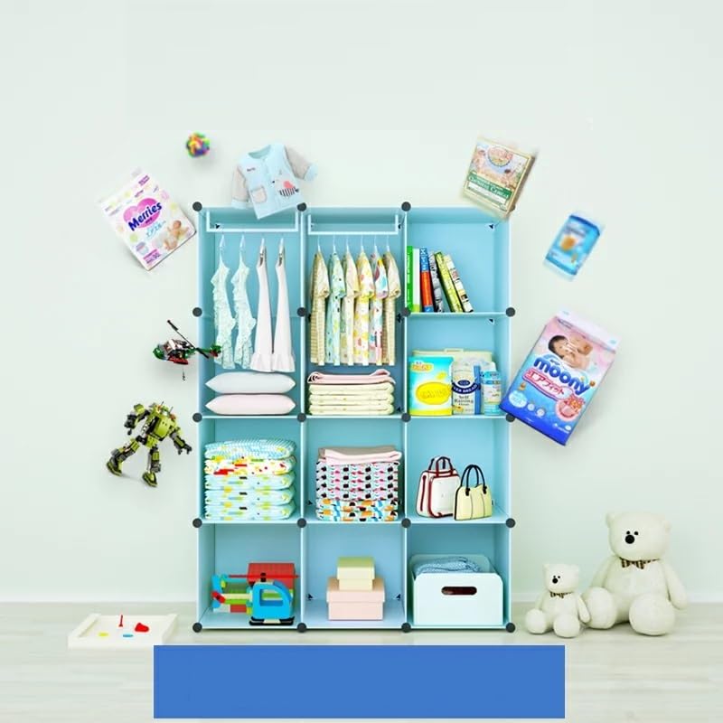 Image of Kids Plastic Collapsible Wardrobe Organizer for Storage | Cute Cartoon Design | Heavy Duty Cloth Organizer for Storage | Easy to Assemble | Perfect for Kids Room & Home (Blue-T5)