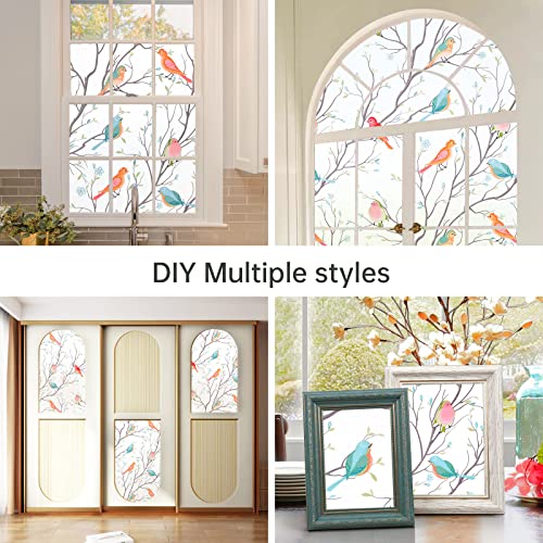 Privacy Window Film Stained Glass: Decorative Window Film Frosted Anti Glare Uv Blocking Non-Adhesive Static Cling For Home Bathroom Kitchen Rental Room Office Birds 45 X 118.1 Inches #TOP3
