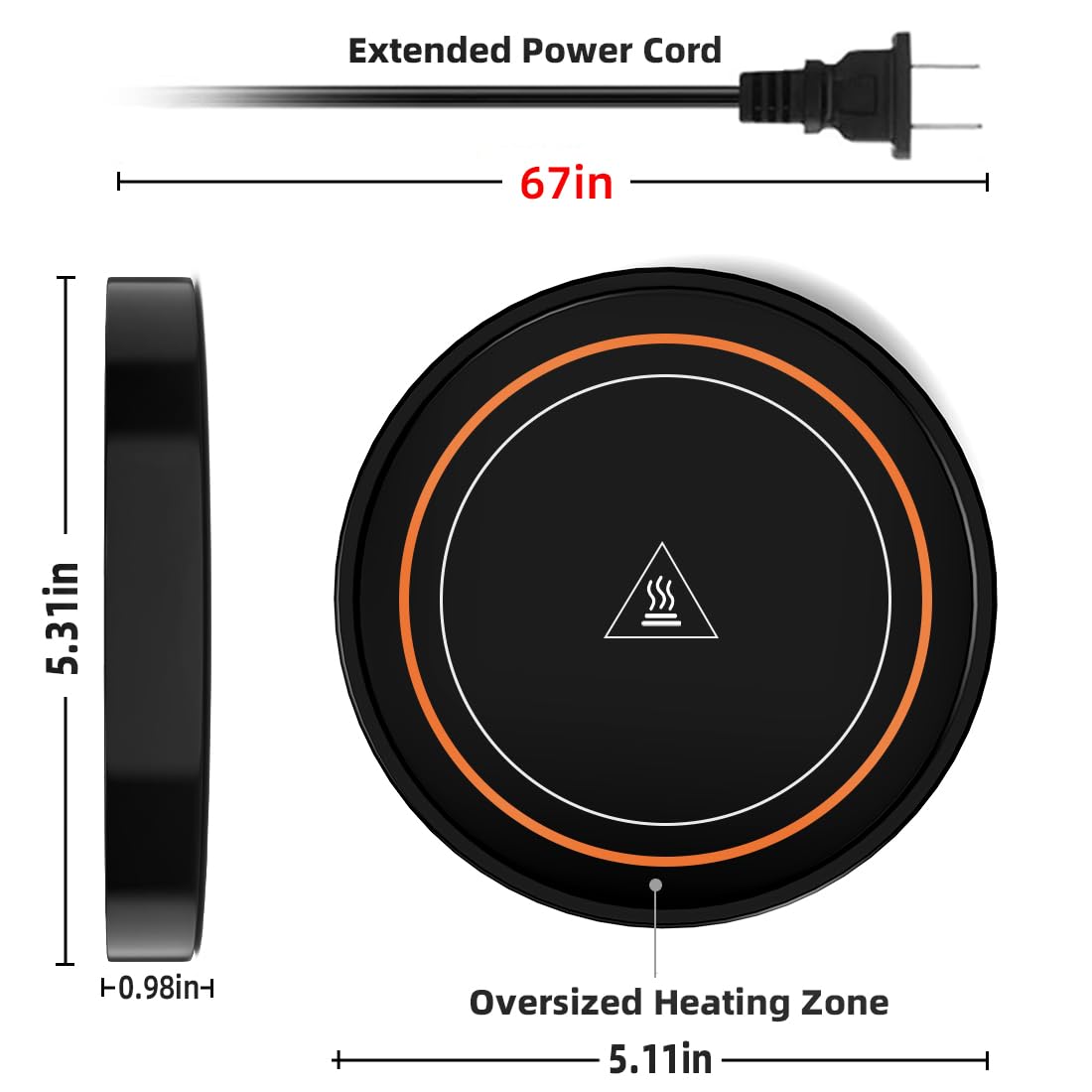 Calentador de tazas de café para escritorio, placa calefactora, calentadores eléctricos para hombres, mujeres y adultos (D + luz naranja)