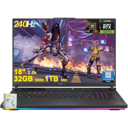 Image of ASUS ROG Strix G18 G814 Gaming Laptop | 18 inch 2560x1600 240Hz 100% DCI-P3 | AMD 16-core Ryzen 9 9955HX (>i9-14900HX) | 32GB DDR5 1TB SSD | GeForce RTX 5070 | RGB Backlit Wi-Fi6E Win11 w /DLCA Accessory