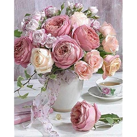 DIY 5D Diamonds Painting Full Drill Set Rose Flowers Rhinestone Crystal Embroidery Dotz Kits Diamond Cross Stitch Picture Painting Kit Arts Craft Supply Home Wall Decor Gift for Women 12x16" Cover