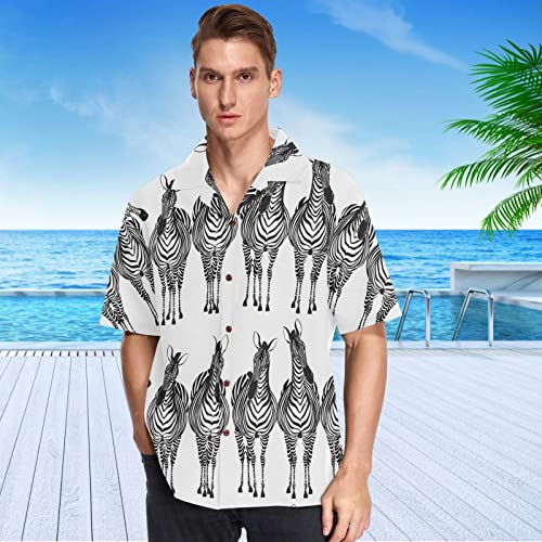 visesunny Mens Casual Button Down Short Sleeve Hawaiian Shirt Zebra Aloha Shirt2