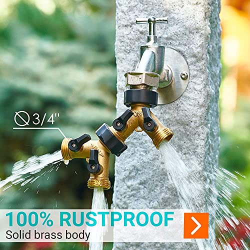 Hose Splitter 2 Way Heavy Duty - Garden Hose Splitter Brass - Water Hose Splitter With Comfortable Grip - Garden Y Hose Splitter 2 Way Metal Body For Outdoor And Indoor Use, Plus 3 Extra Washers #TOP2