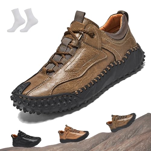 Cushygait Boots Vintage Leather Hiking Shoes, Cushygait Boots for Men, Wide Toe Box Breathable Hand-Sewn Outdoor Casual with Orthopedic Arch Support for Driving & Walking