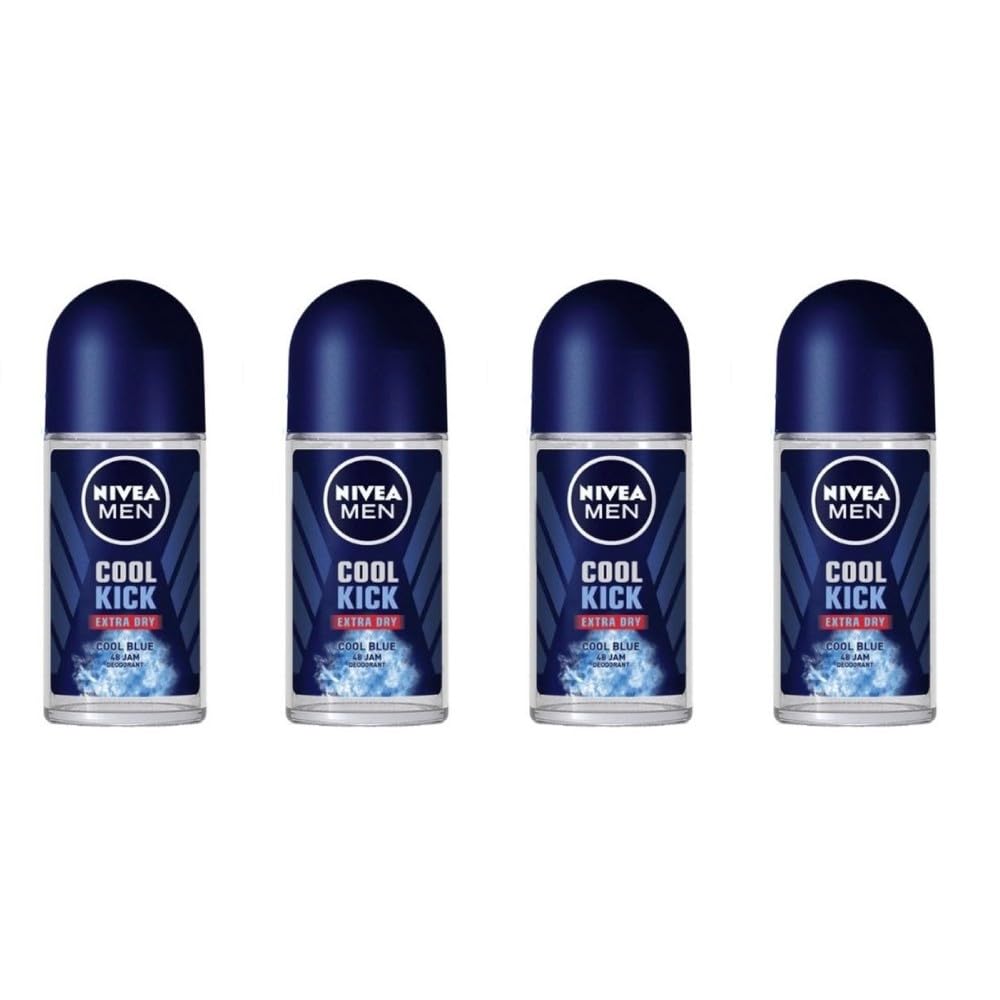 NIVEA(Pack of 4) Cool Kick Anti-perspirant Deodorant Roll On for Men 4x50ml - (4 Pack) Cool Kick Antiperspirant Deodorant Roll-On For Men 4x50ml