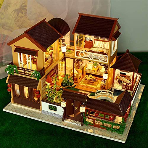 Puppenhaus-Miniatur mit Möbeln, Holz-Miniatur-Puppenhaus-Kit, DIY Art House Crafts mit Light-3D-Holzmodellbausatz – Bild 3