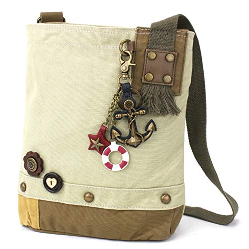 CHALA Handbag Canvas Crossbody Messenger Bag Patch Crossbody - Metal Anchor - Sand